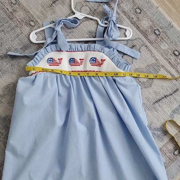 Stitchy Fish Girls Smocked Patriotic American Flag Whales Embroidered Dress Sz3T - Picture 5 of 11